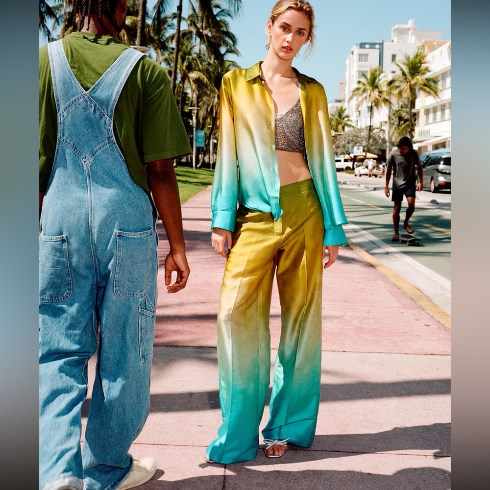 Zara tie dye satin effect wide leg pants